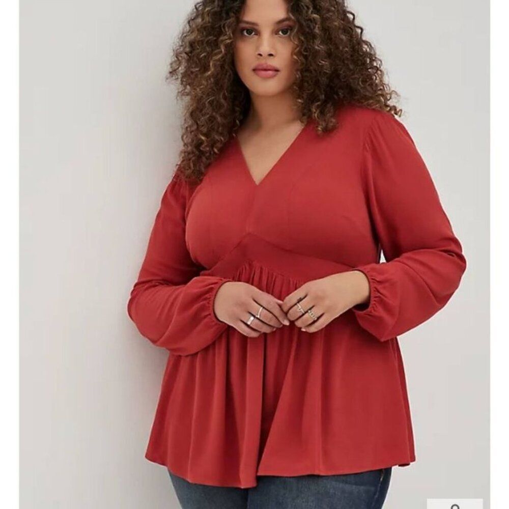 Torrid Women's Long Sleeve V Neck Babydoll Tunic Spice Red Size 4X